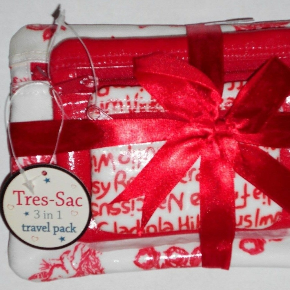 3 Pc Set Makeup Bag Red White Travel Pack Tres Sac